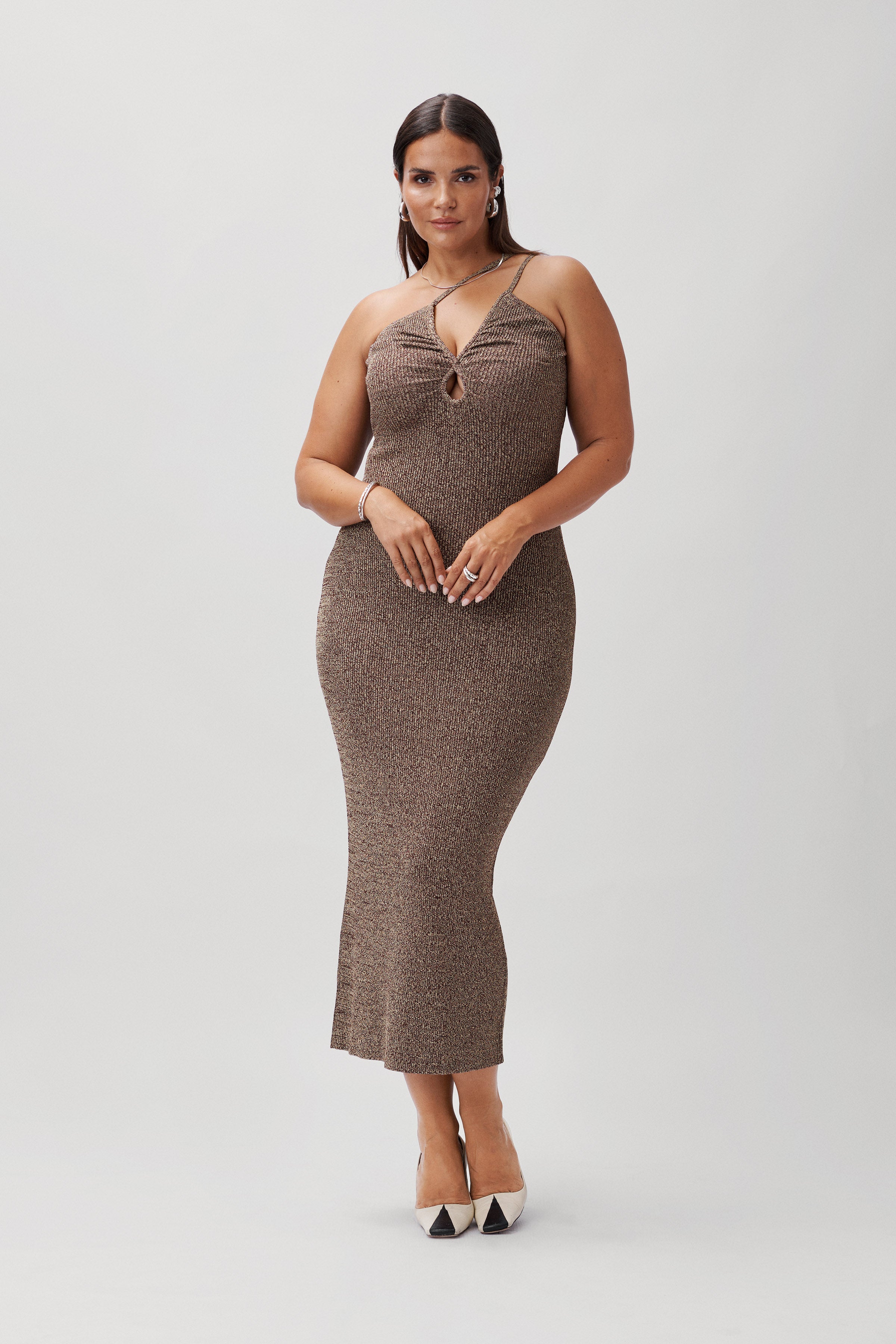 Ribbed dress in brown melange – Shop dress